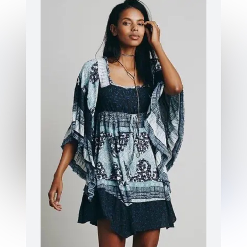 Free People Heart of Gold Dress in Blue Paisley Combo size XS - Picture 1 of 15